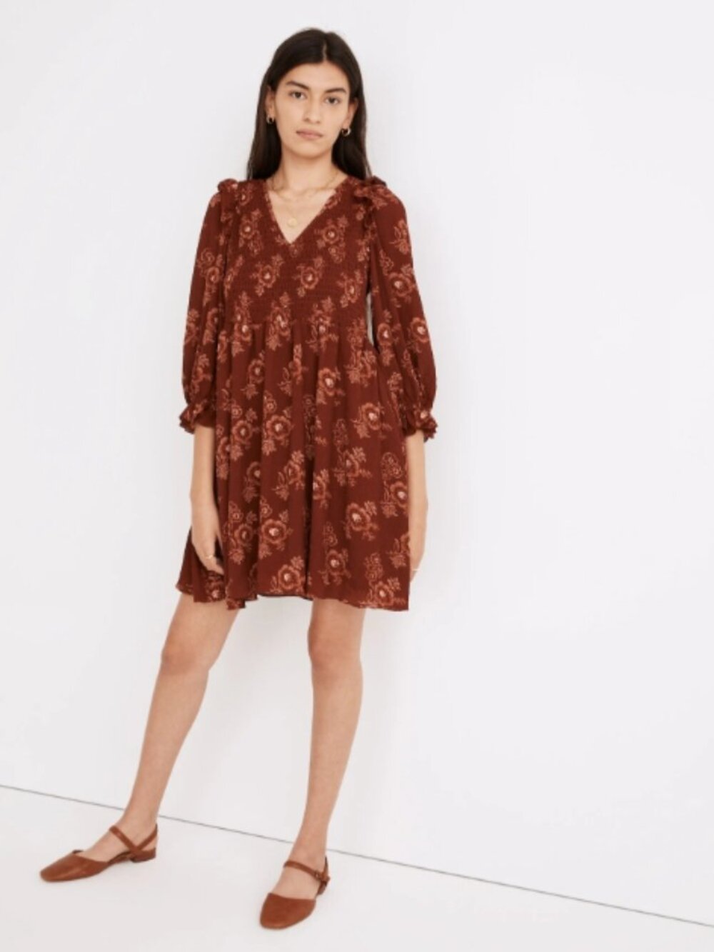 Like New! Madewell Petite Lucie V-Neck Smocked Dress in Letterpress Floral in S